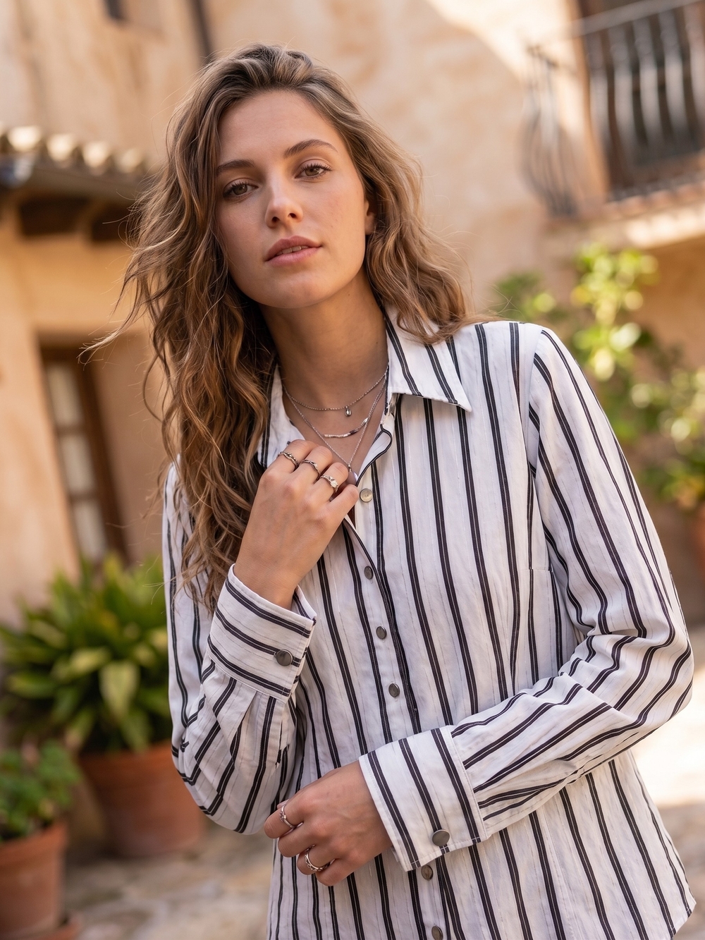PLANET Striped French Cuff Button Up Blouse Office Siren Indie Sleaze Geek Chic